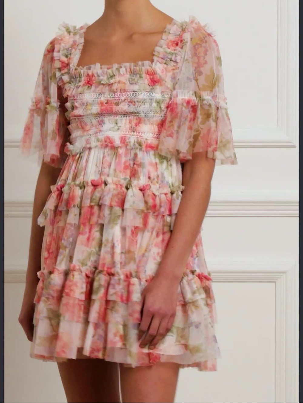 Needle & Thread Pink Floral Ruffle Mini Dress - Picture 4 of 4